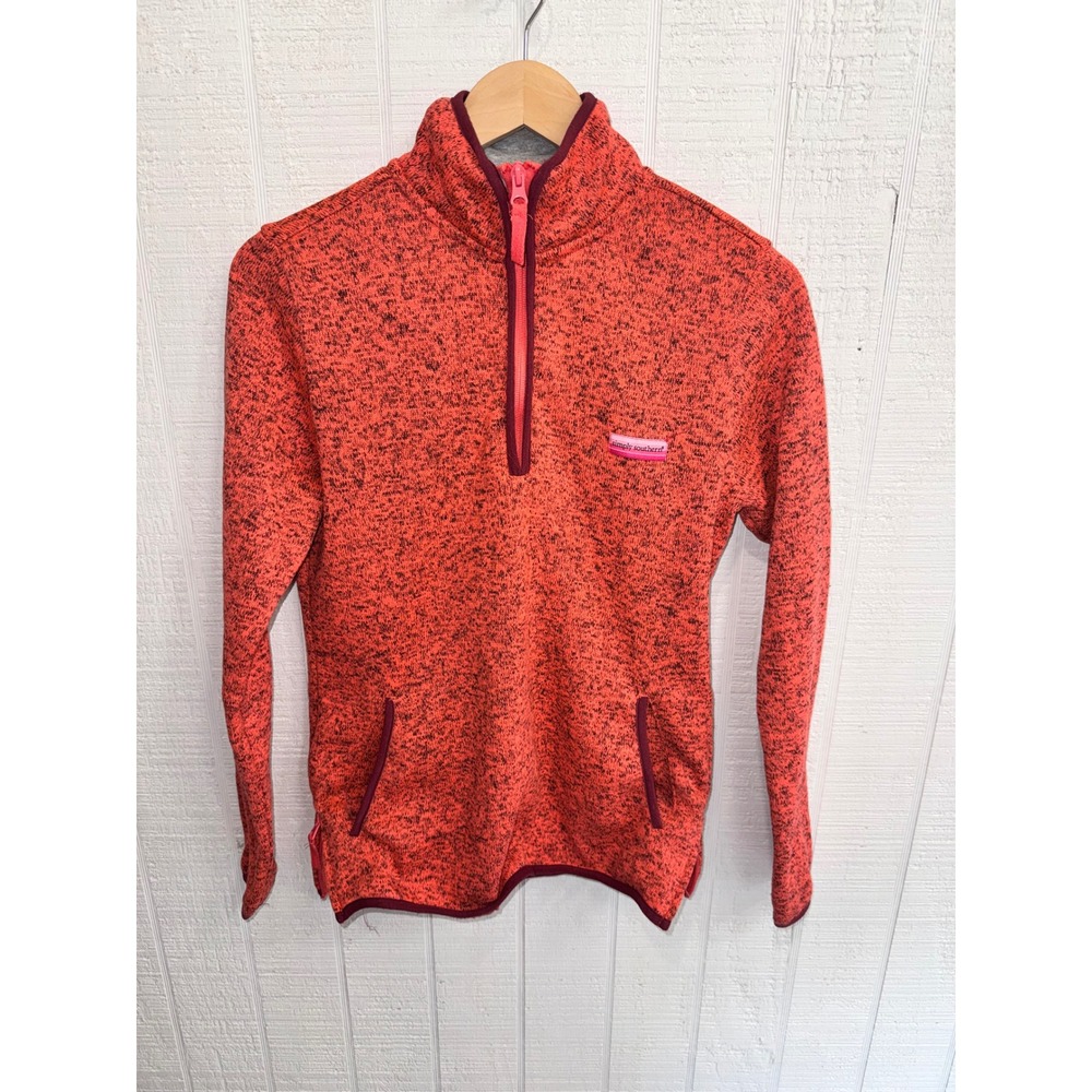 Simply Southern Quarter Zip Pullover Women Coral Orange Marled Knit Small